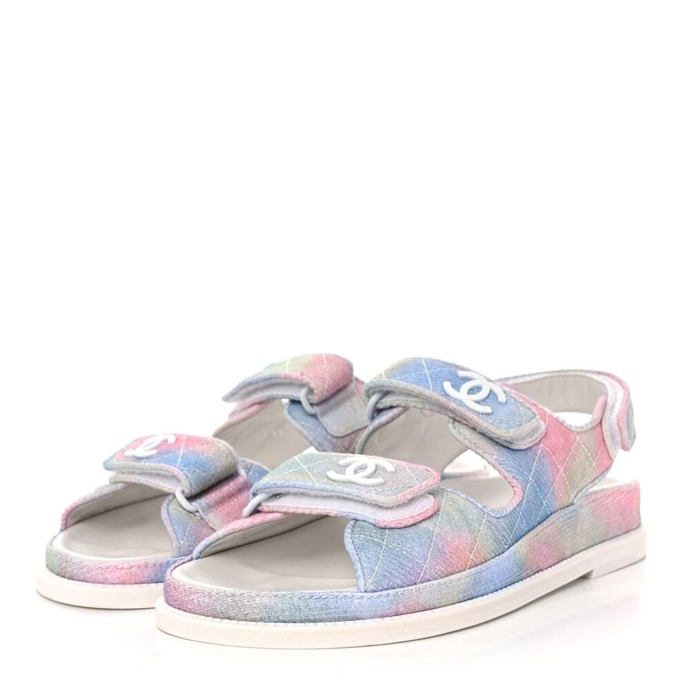Chanel CC Logo Rainbow Quilted Slingback Dad Sandals Shoes 41.5 NIB